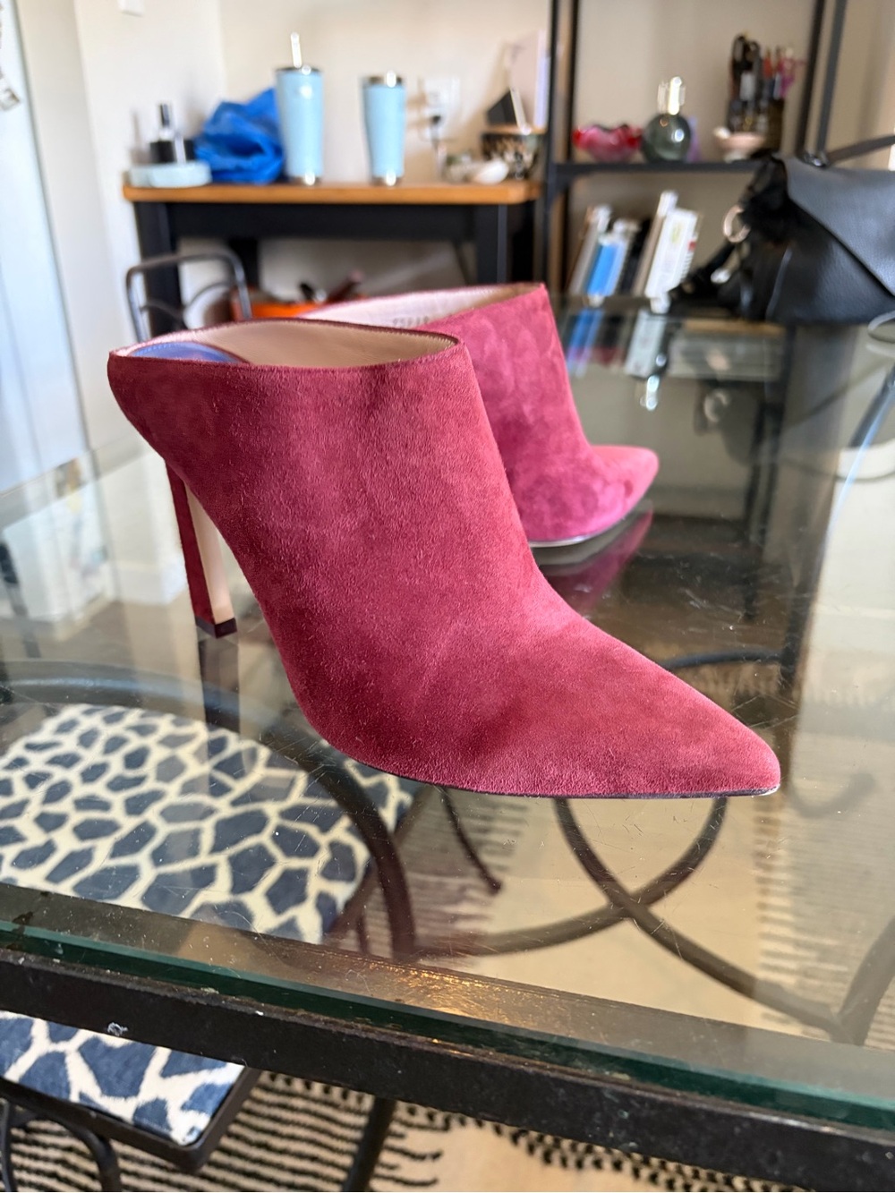 Stuart Weitzman Burgundy Suede Pointed-Toe Mule Heels